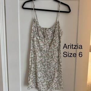 Aritzia White Dress with Green and Pink Floral Pattern